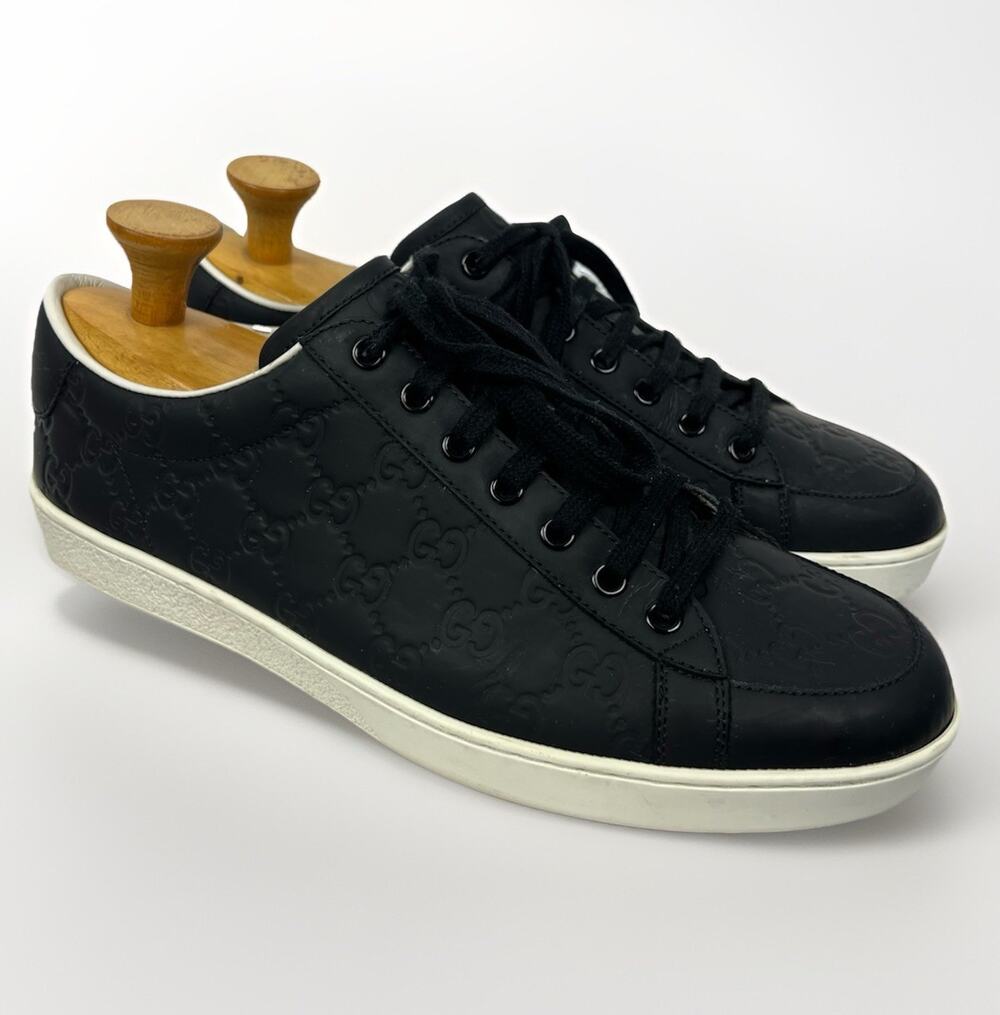Gucci Brooklyn Guccissima Low Sneakers Men’s 9 Black Leather GG Monogram VGC